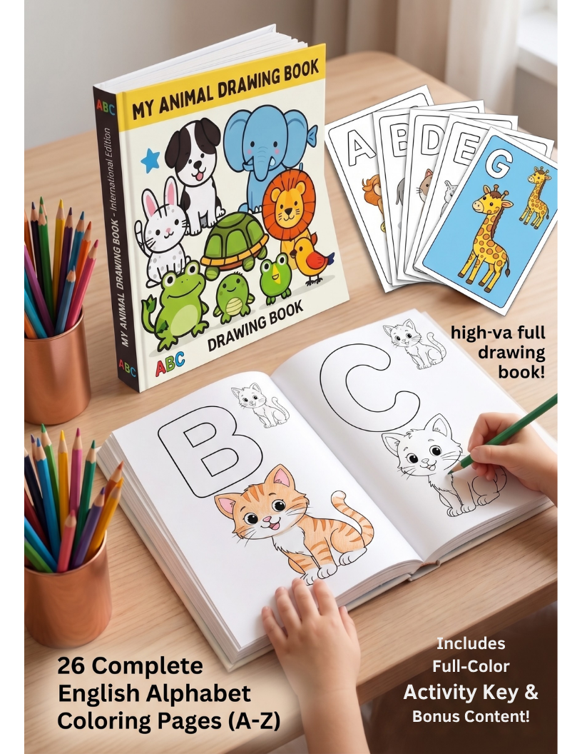 My Animal Drawing & Coloring Book: 26 Alphabet Activity Pages (PDF Printable)